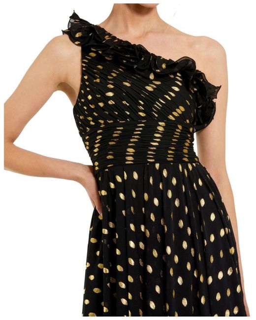 Mac Duggal Black One Shoulder Ruffle Chiffon Gown With Slit