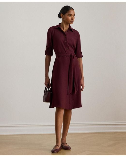 Ralph Lauren Red Double-faced Point Collar Shirt Dress