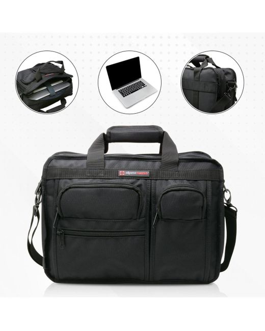 Alpine Swiss Black Conrad Messenger Bag 15.6 Inch Laptop Briefcase for men