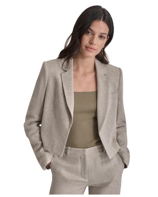 DKNY Brown Cropped Open-front Long-sleeve Blazer