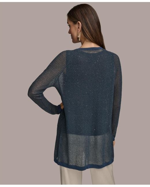 Donna Karan Blue Sequin Embellished Long Cardigan