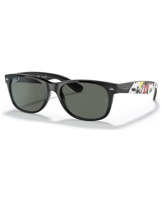 Ray-Ban Black Disney Unisex Polarized Sunglasses, New Wayfarer Rb2132 55