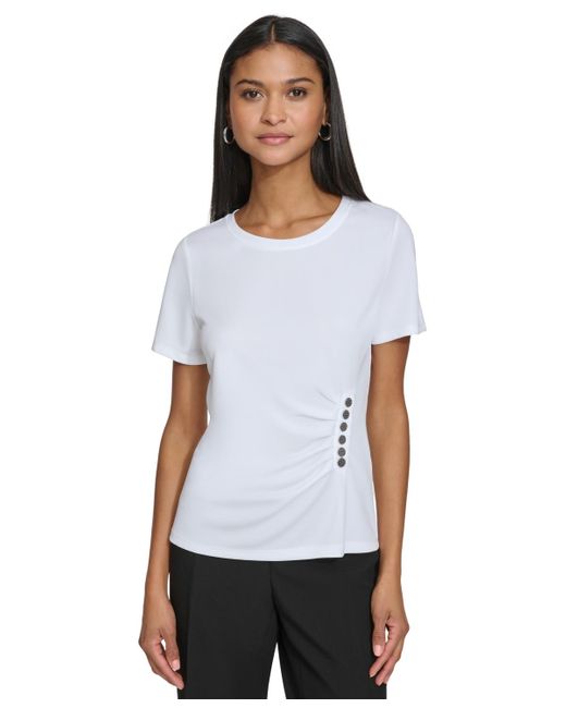 Karl Lagerfeld White Gathered Button-side Top
