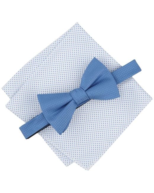 Alfani Blue Geo-pattern Bow Tie & Dot Pocket Square Set for men
