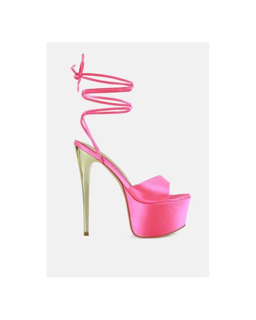 LONDON RAG Pink Passion Fruit Dramatic Platform Lace-up Heel Sandals