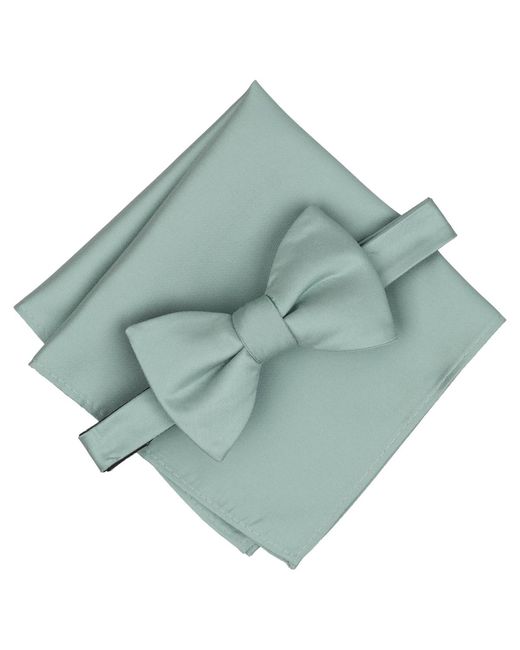 Alfani Blue Braden Solid Bow Tie & Pocket Square for men