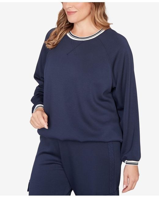Ruby Rd Blue Plus Size Ultra Knit Bubble Hem Pullover Top