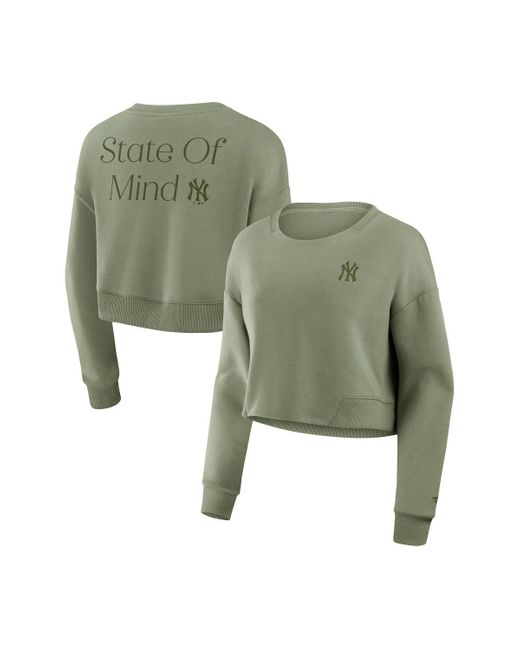 Fanatics Green New York Yankees Relax Studio Cropped Pullover Sweatshirt