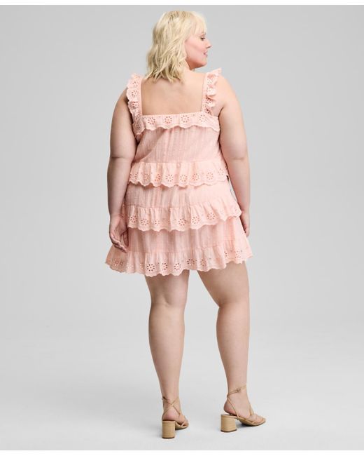 And Now This Pink Trendy Plus Size Eyelet Cotton Sleeveless A-line Dress