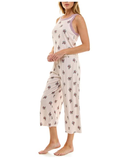 Roudelain White 2-piece Contrast Binding Sleeveless T-shirt And Pajama Set