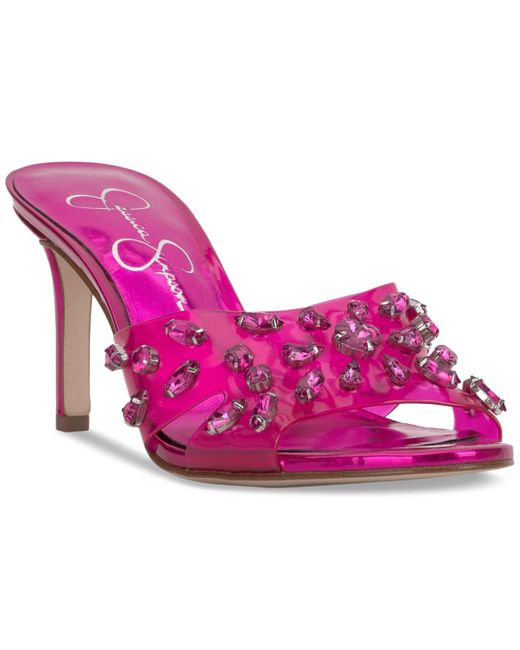 Jessica Simpson Pink Primana Embellished Slide High Heel Dress Sandals