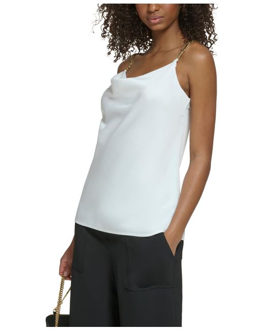 Karl Lagerfeld White Embellished Cowl Neck Tank Top