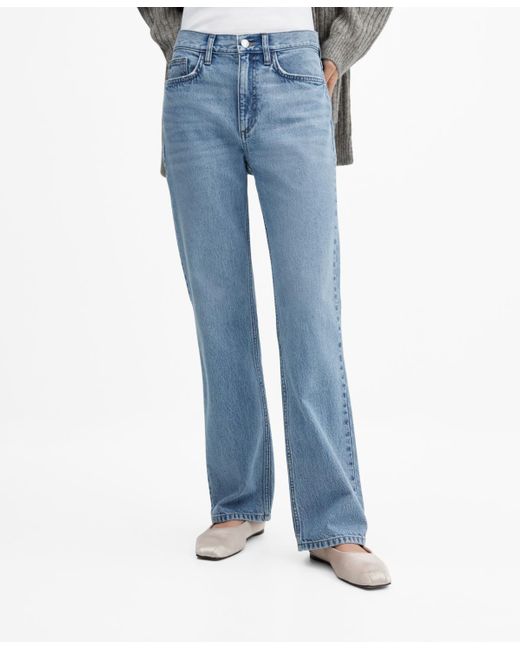 Mango Blue Mid-rise Straight Jeans
