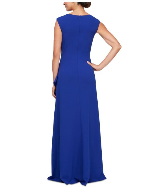 Alex Evenings Blue Ruffled Square-neck Sleeveless Gown