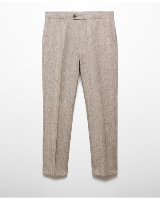 Mango Gray 100% Linen Prince Of Wales Check Trousers for men