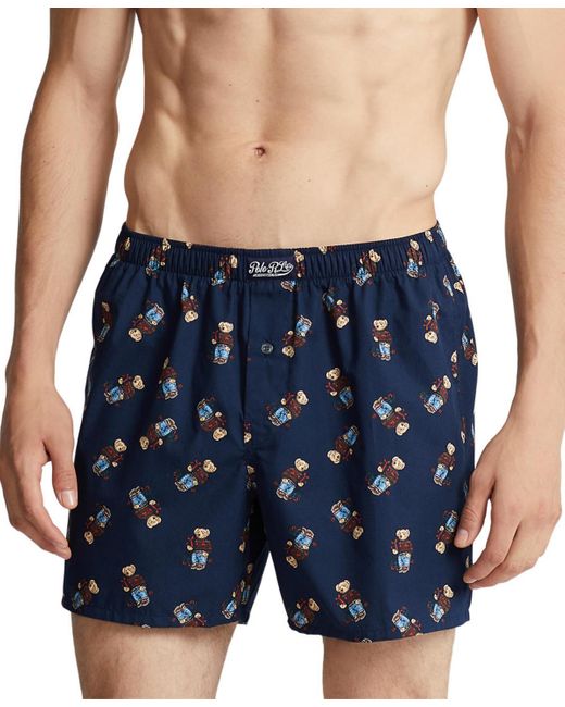 Polo Ralph Lauren Holiday Bear Printed Woven Boxers in Blue for Men