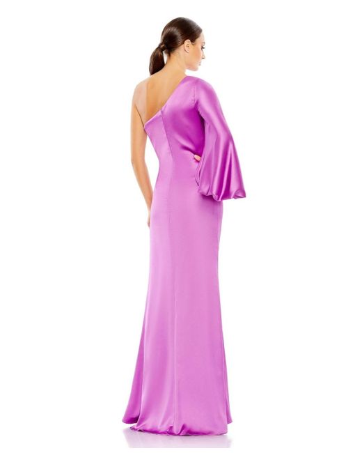 Mac Duggal Purple Ieena Satin Puff Sleeve Gown