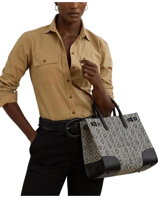 Ralph Lauren Black Woven Straw Medium Devyn Tote Bag