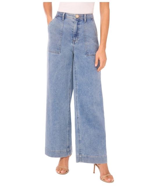 Cece Blue Wide Leg Patch Pocket Jeans