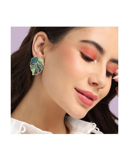 SOH Green Leaf Stud Earrings