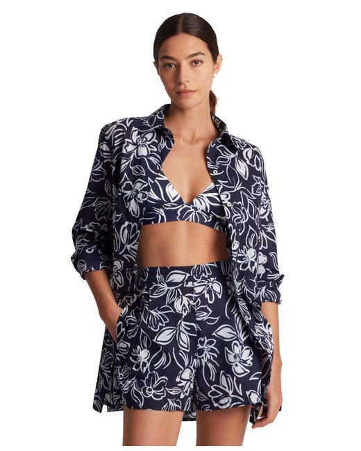 Ralph Lauren Blue Floral-print Swim Cover-up Set