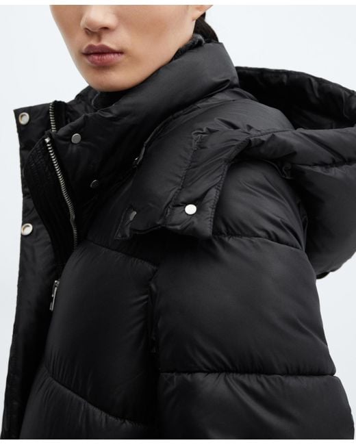 Mango Hooded Waterrepellent Quilted Jacket in Black Lyst