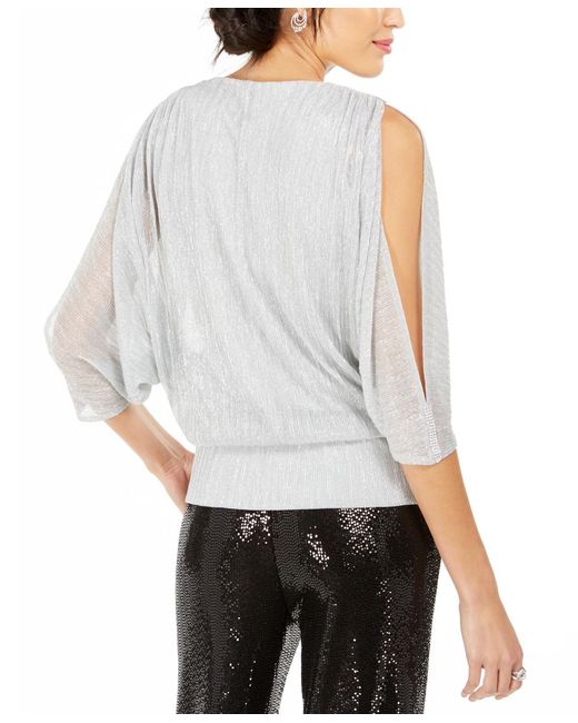 Msk Metallic Petite Embellished Cold-shoulder Top