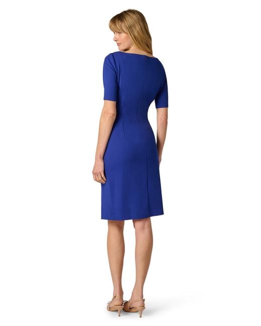 Adrianna Papell Blue Asymmetrical Neck Short Dress