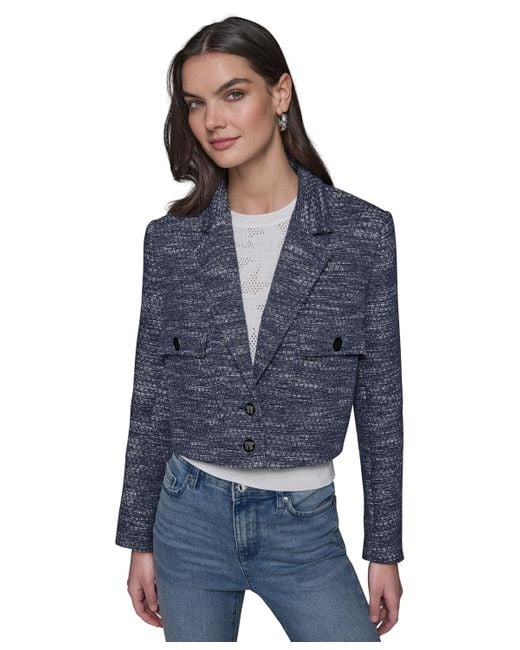 Karl Lagerfeld Blue Tweed Cropped Jacket