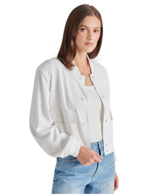Steve Madden White Ardine Linen-blend Bomber Jacket