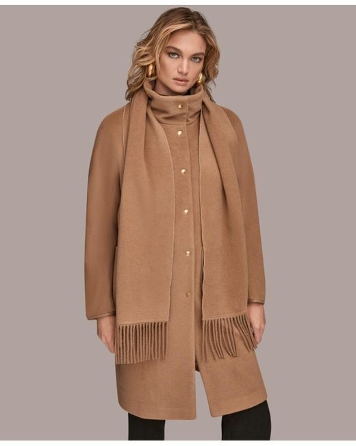 Donna Karan Brown Snap Button Scarf Coat