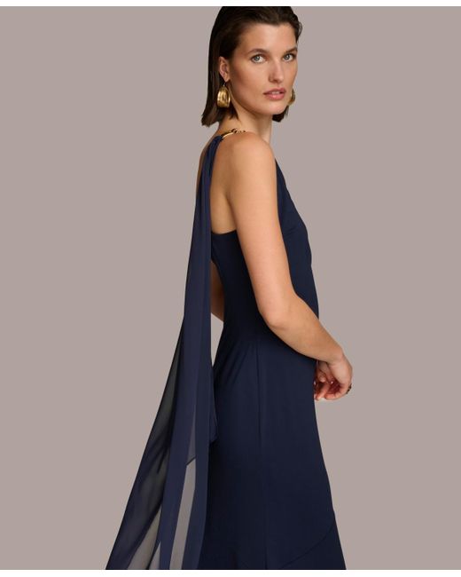 Donna Karan Blue Hardware-trim One-shoulder Gown