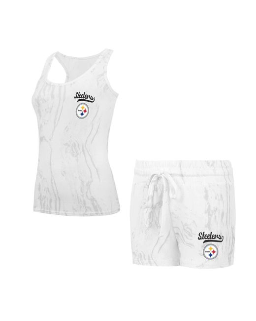 Concepts Sport White Pittsburgh Steelers Quartz Hacci Knit Tank Top Shorts Sleep Set