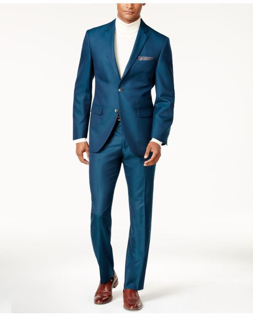 Perry Ellis Blue Men's Slim-fit Teal Suit for men