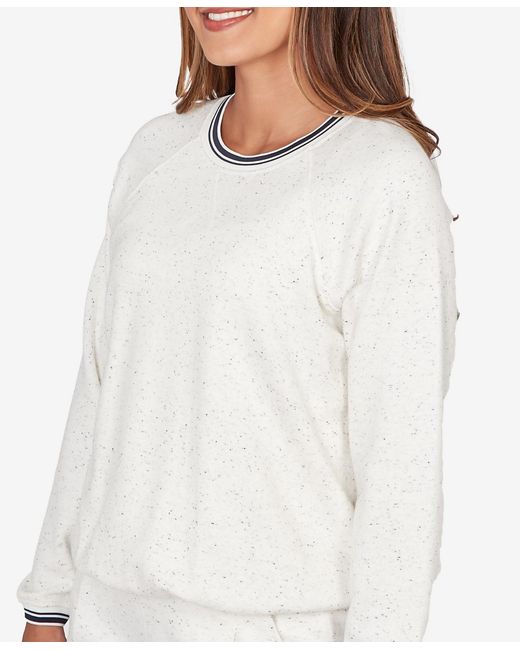 Ruby Rd White Petite Bubble Hem Fleck Knit Pullover Top