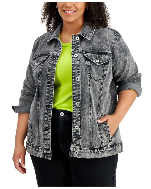 Style & Co. Gray Plus Size Vintage-inspired Denim Jacket, Created For Macy's
