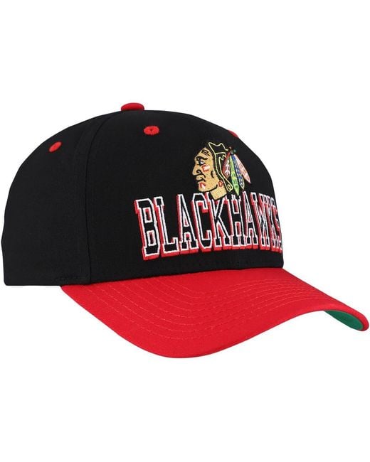 Mitchell & Ness Black/red Chicago Blackhawks Backside Script Two-tone Pro Crown Adjustable Hat for men