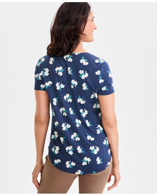 Style & Co. Blue Petite Heathcliff Floral Short-sleeve T-shirt