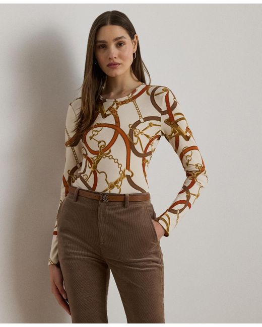 Ralph Lauren Brown Belting-print Cotton Long-sleeve Tee
