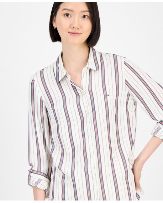 Tommy Hilfiger White Striped Roll-tab Shirt