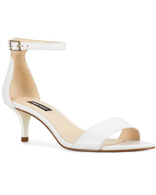 Nine West Leisa Leather Two-piece Kitten Heel Sandals in White | Lyst