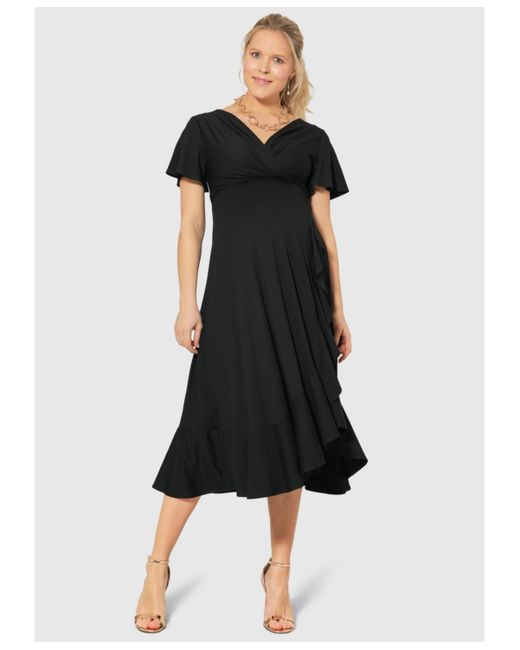 Tiffany Rose Maternity Women's Black Waterfall Midi Maternity Dress