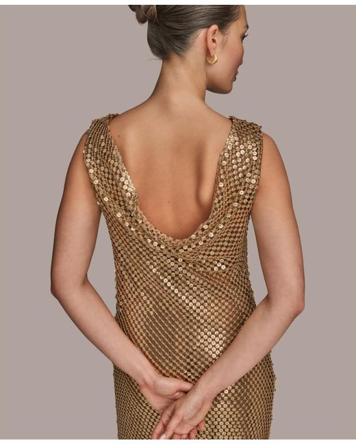 Donna Karan Natural Sequined Sleeveless Gown