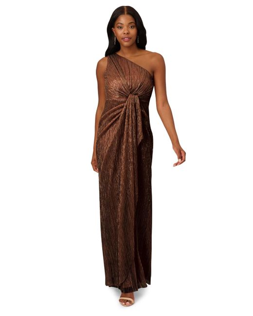 Adrianna Papell Brown Stardust One-shoulder Gown