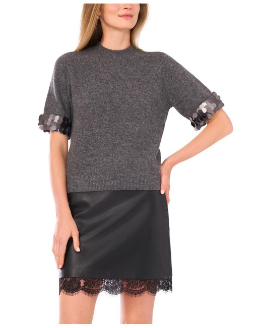 Vince Camuto Women's Gray Mock Neck Short Sleeve Sweater