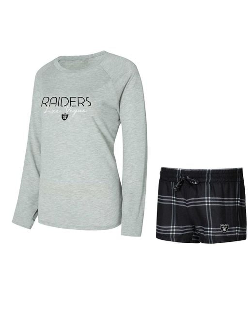 Concepts Sport Blue Black/gray Las Vegas Raiders Petition Raglan Long Sleeve Top And Shorts Set