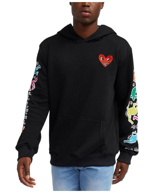 Reason Black Keith Haring Heart Pullover Hoodie for men