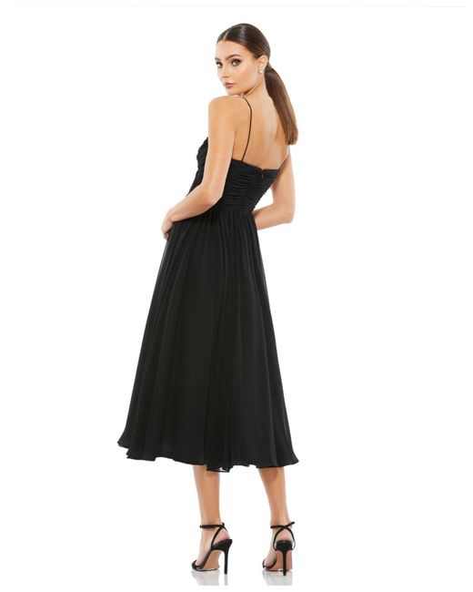 Mac Duggal Black Ieena Faux Wrap Sleeveless Flowy Dress