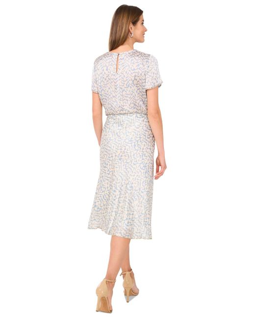 Vince Camuto White Abstract-print Bead-trim Top