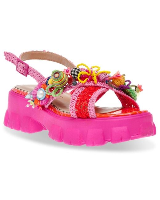 Betsey Johnson Pink Graysen Embellished Platform Lug-sole Sandals